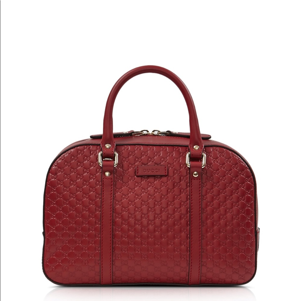 Gucci Red Top-Handle Embossed Leather Satchel